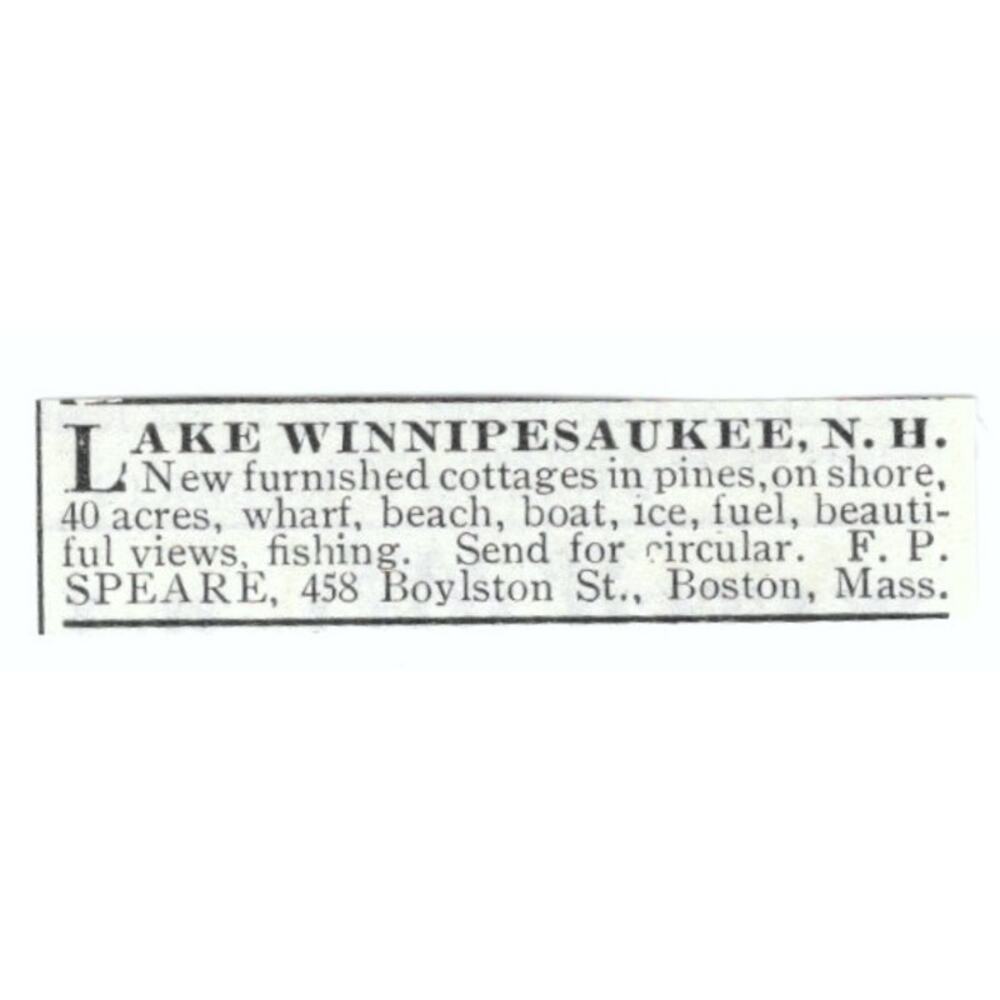 Lake Winnipesaukee NH Cottages F.P. Speare Boston 1903 Magazine Ad AF7-SS2